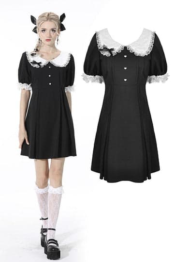 ロリータファッション【ゴスロリ】レースエッジウサギ耳人形付き黒色ロリータ服