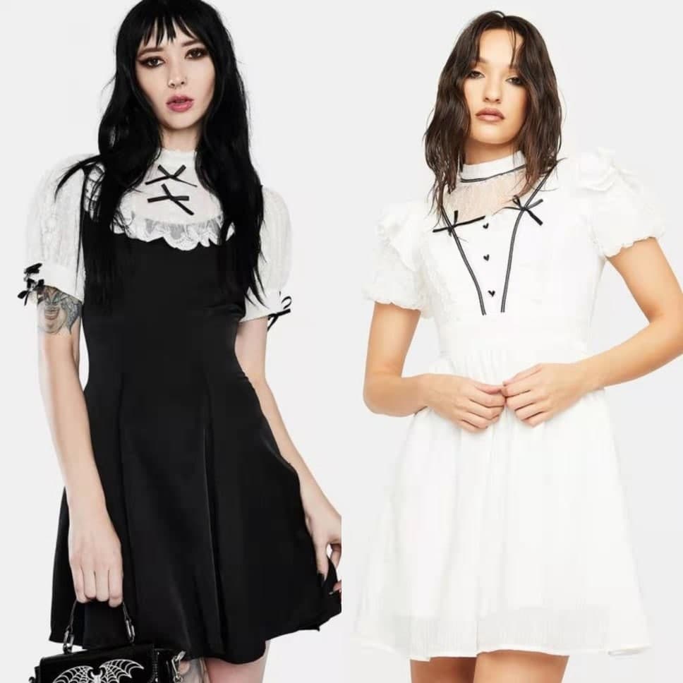 ロリータファッション 【ゴスロリ】シンプルAラインモノトーンミニワンピース