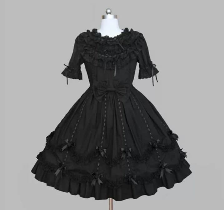 ロリータファッション【ゴスロリ】夏の女性のブラックシンプルドレス