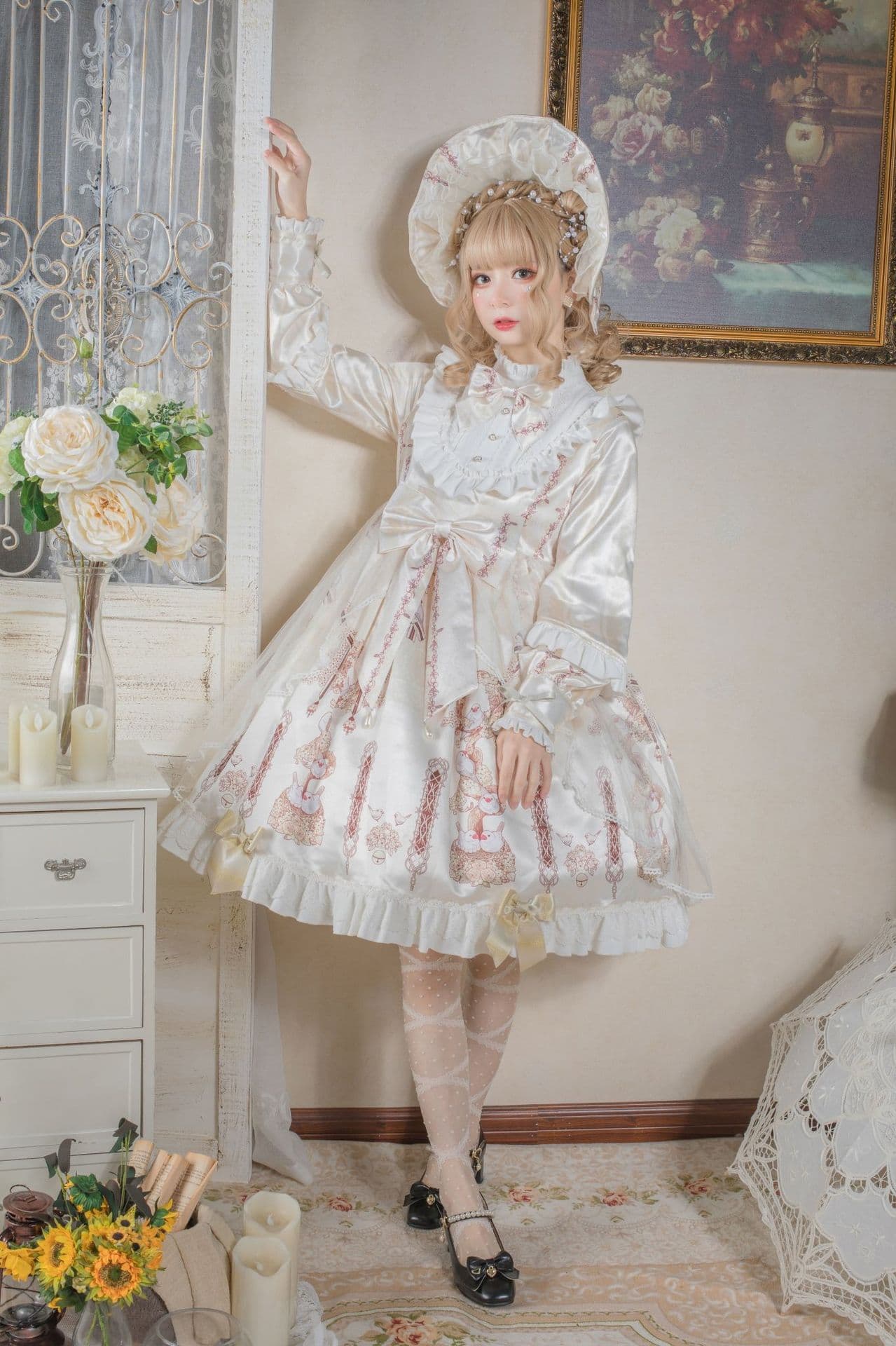 【甘ロリータ】ビンテージロリータボンネット ロリータファッション