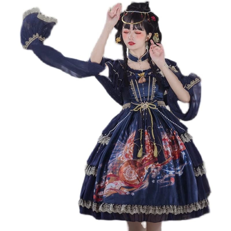 ロリータファッション 【中華ロリータ】チャイナレディシアードレープドレスワンピース