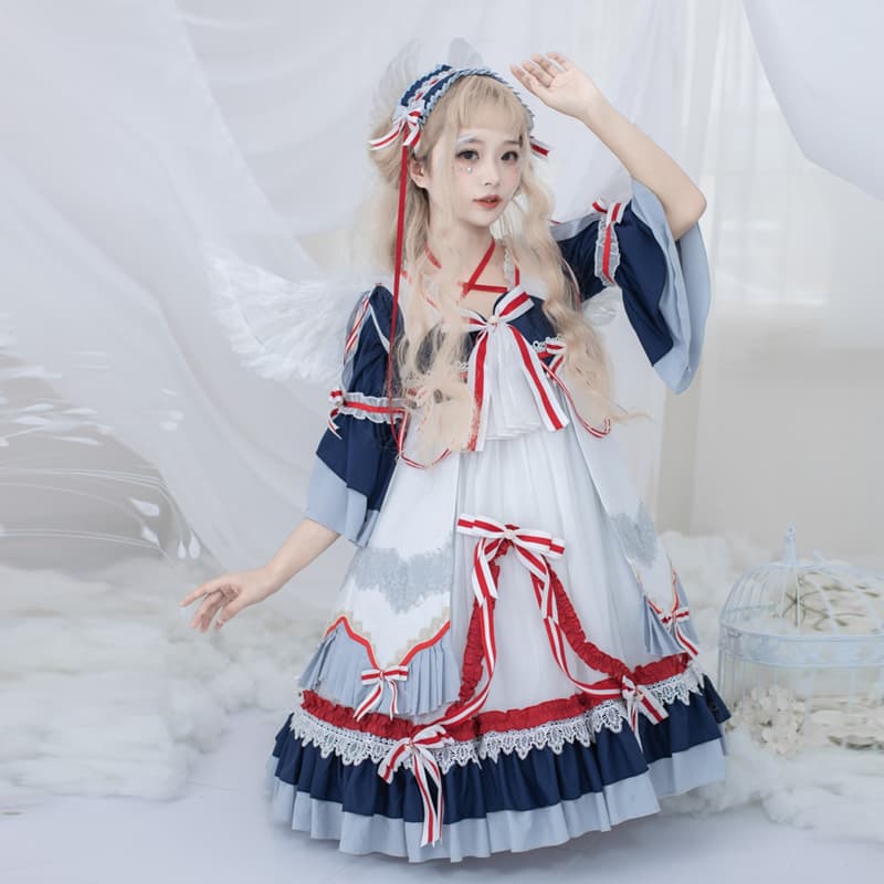 【甘ロリータ】チャイニーズネイビーロリータドレス