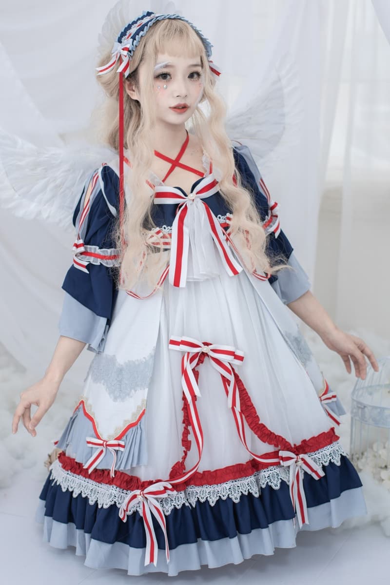 【甘ロリータ】チャイニーズネイビーロリータドレス