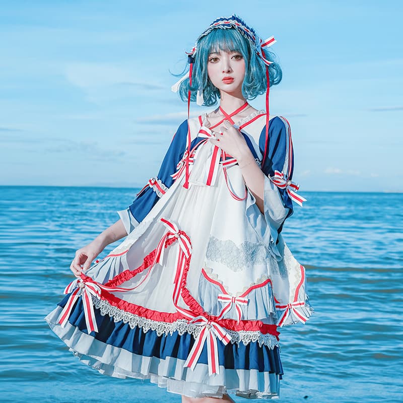【甘ロリータ】オリジナルチャイニーズネイビードレス