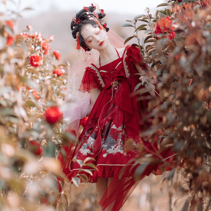 【甘ロリータ】中華風スウィートレッドドレス