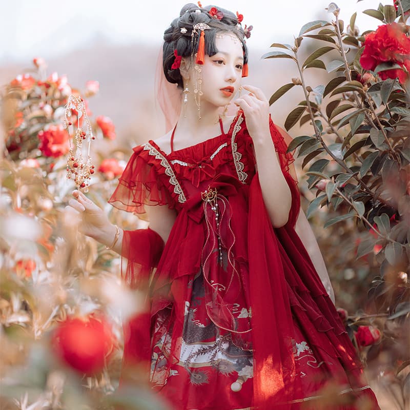【甘ロリータ】中華風スウィートレッドドレス