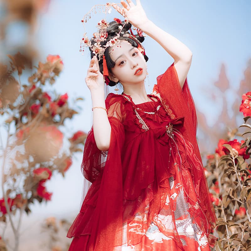 【甘ロリータ】中華風スウィートレッドドレス