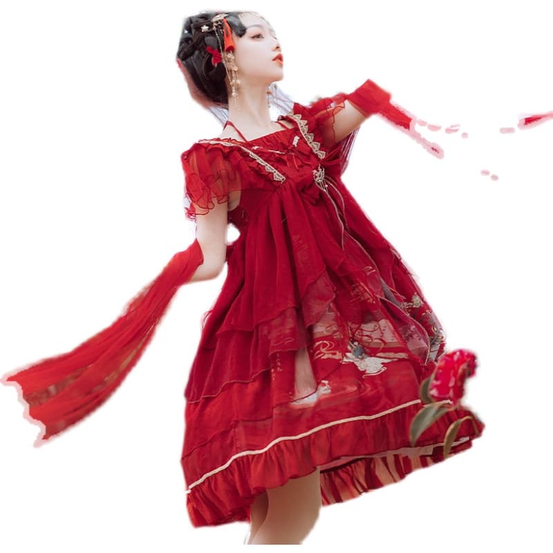 【甘ロリータ】中華風スウィートレッドドレス