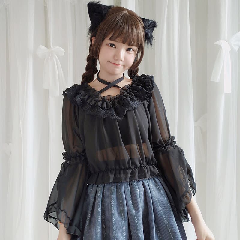 ロリータファッション【甘ロリータ】オリジナルロリータシフォンシャツ