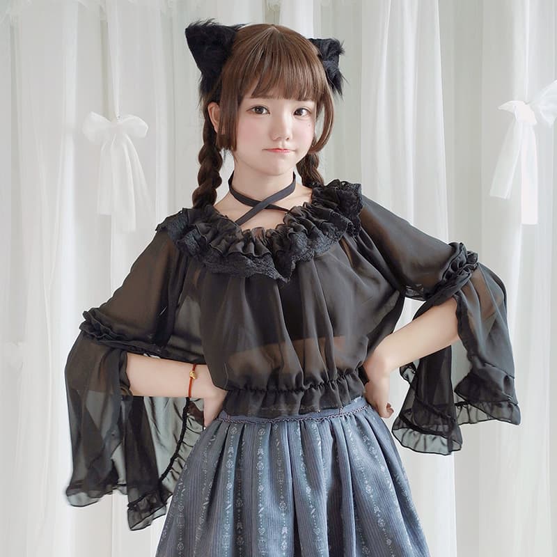 ロリータファッション【甘ロリータ】オリジナルロリータシフォンシャツ
