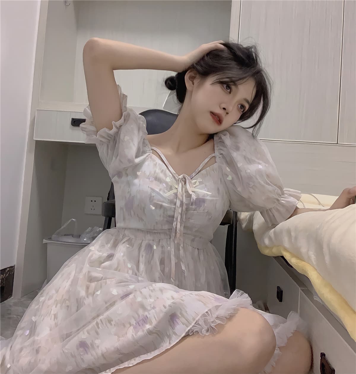 ロリータファッション【甘ロリータ】サマースリーブ半袖ドレス