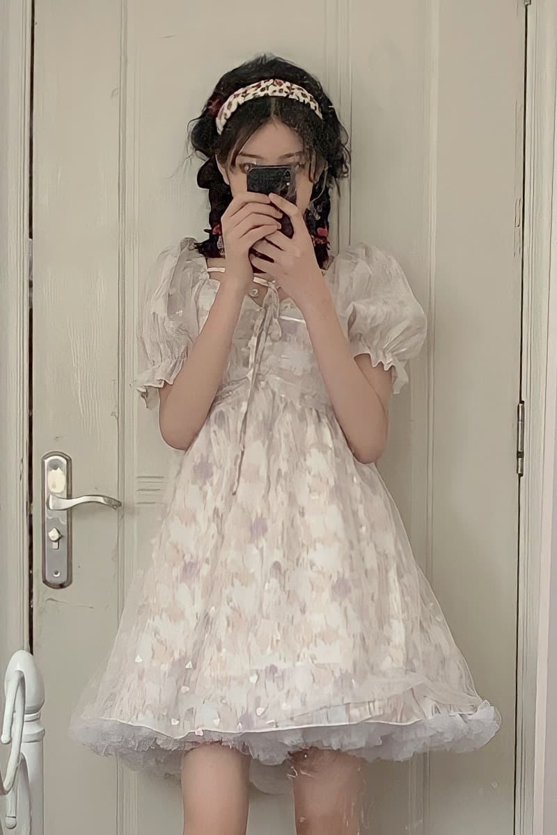 ロリータファッション【甘ロリータ】サマースリーブ半袖ドレス