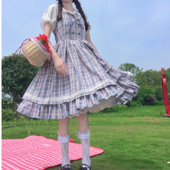 【甘ロリータ】ネイビーチェックロリータドレス