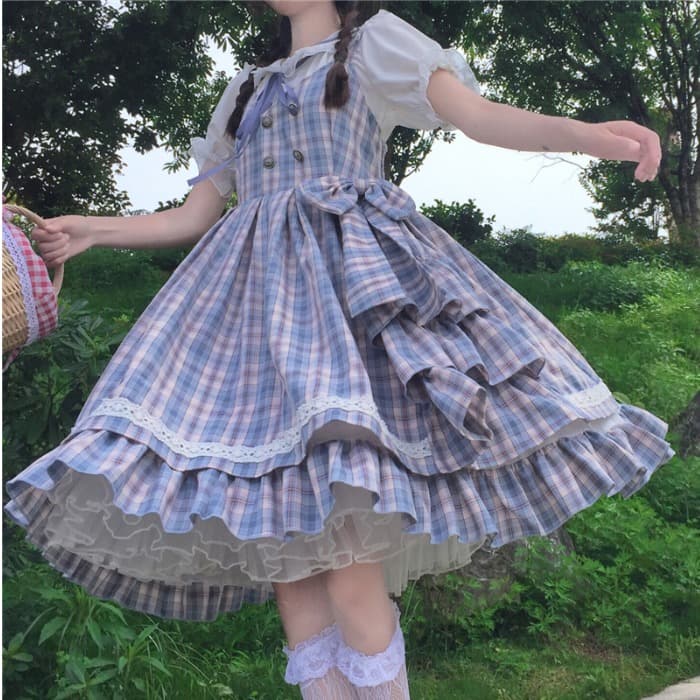 【甘ロリータ】ネイビーチェックロリータドレス