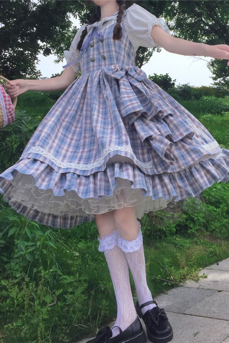 【甘ロリータ】ネイビーチェックロリータドレス