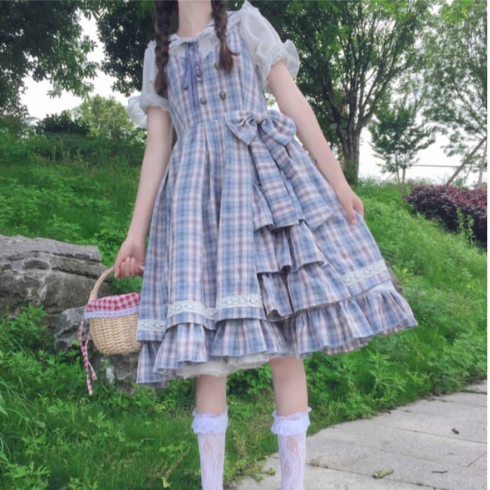 【甘ロリータ】ネイビーチェックロリータドレス
