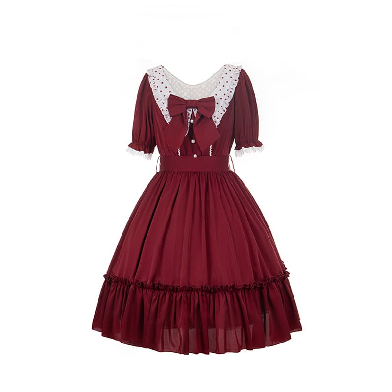 ロリータファッション 【クラシカルロリータ】オリジナルレッドエレガントドレスロリータ