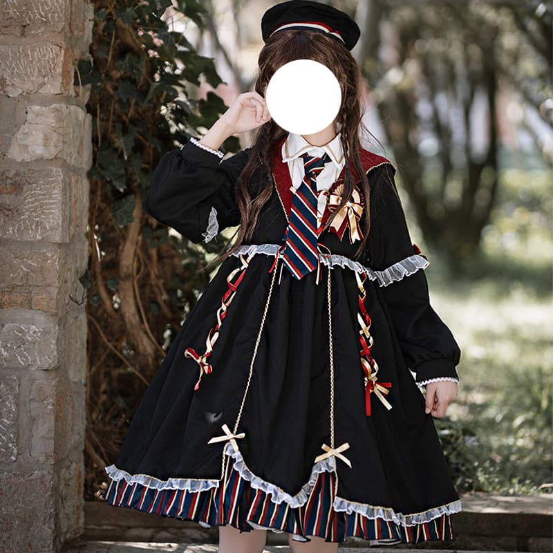 ロリータファッション【ゴスロリ】秋冬デイリーブラックスカートロリータ