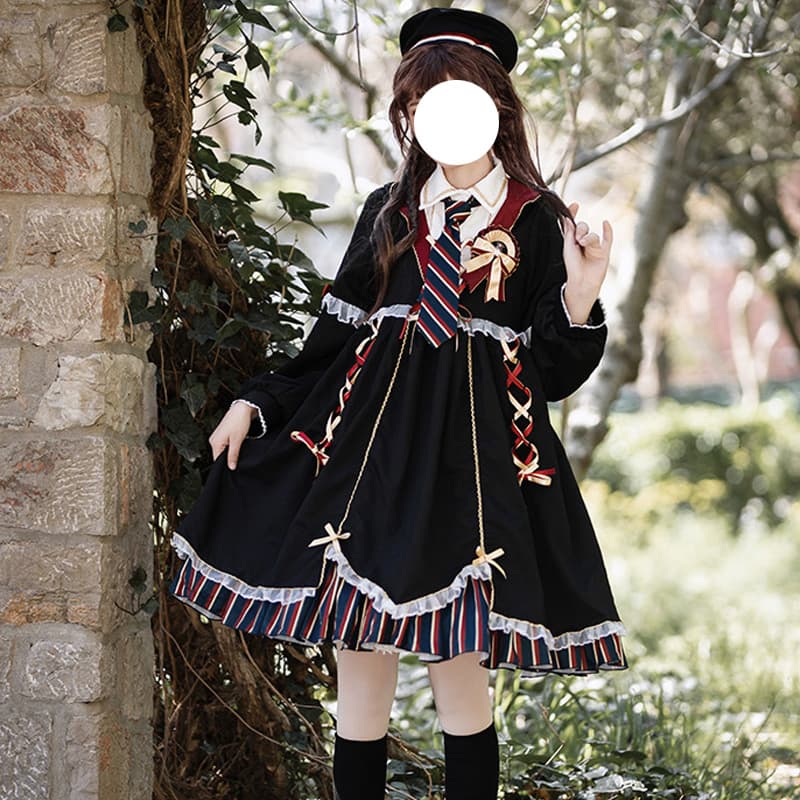 ロリータファッション【ゴスロリ】秋冬デイリーブラックスカートロリータ