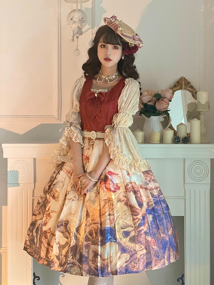 ロリータファッション 【クラシカルロリータ】油絵JSKオリジナルロリータドレス