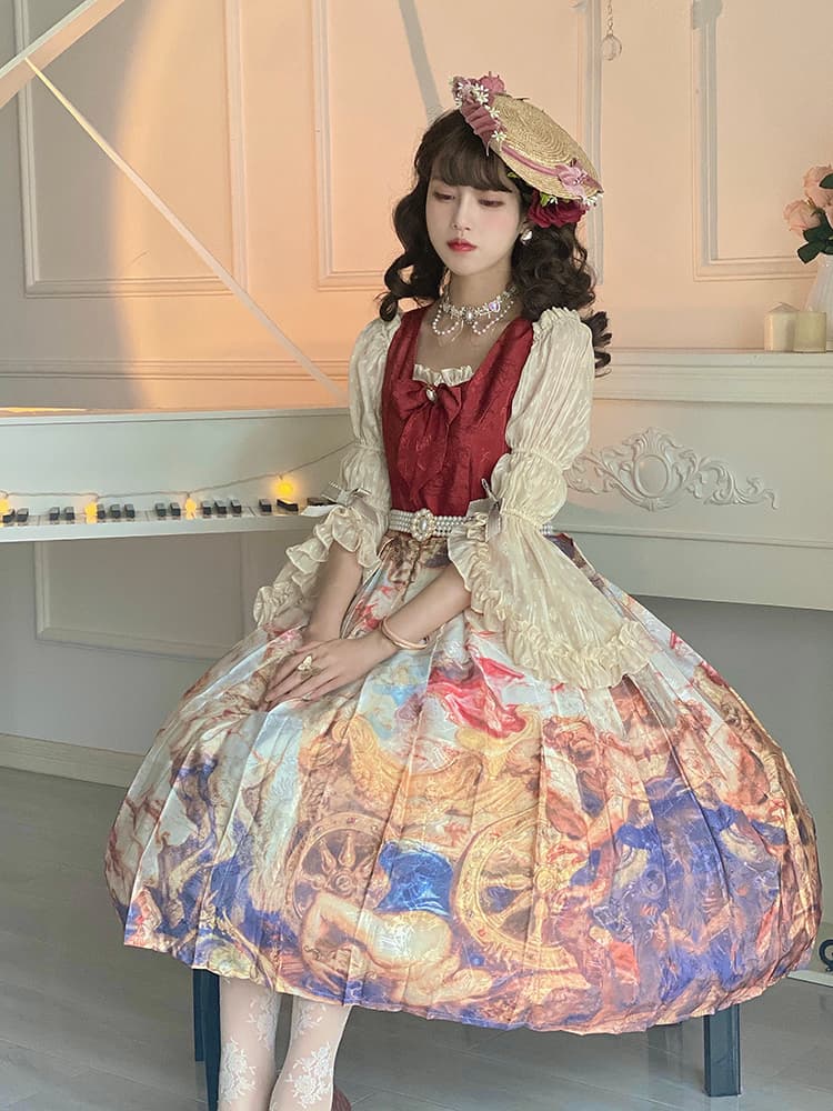 ロリータファッション 【クラシカルロリータ】油絵JSKオリジナルロリータドレス