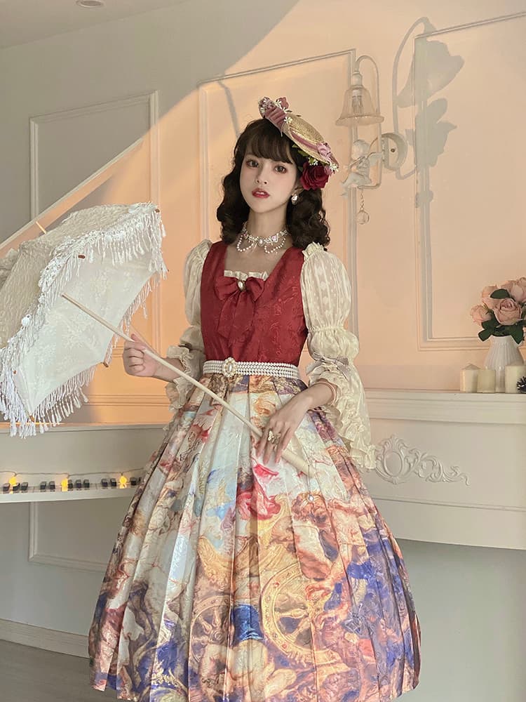 ロリータファッション 【クラシカルロリータ】油絵JSKオリジナルロリータドレス