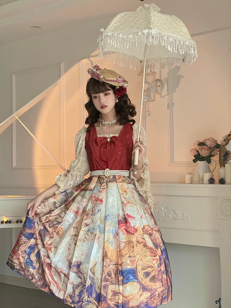 ロリータファッション 【クラシカルロリータ】油絵JSKオリジナルロリータドレス