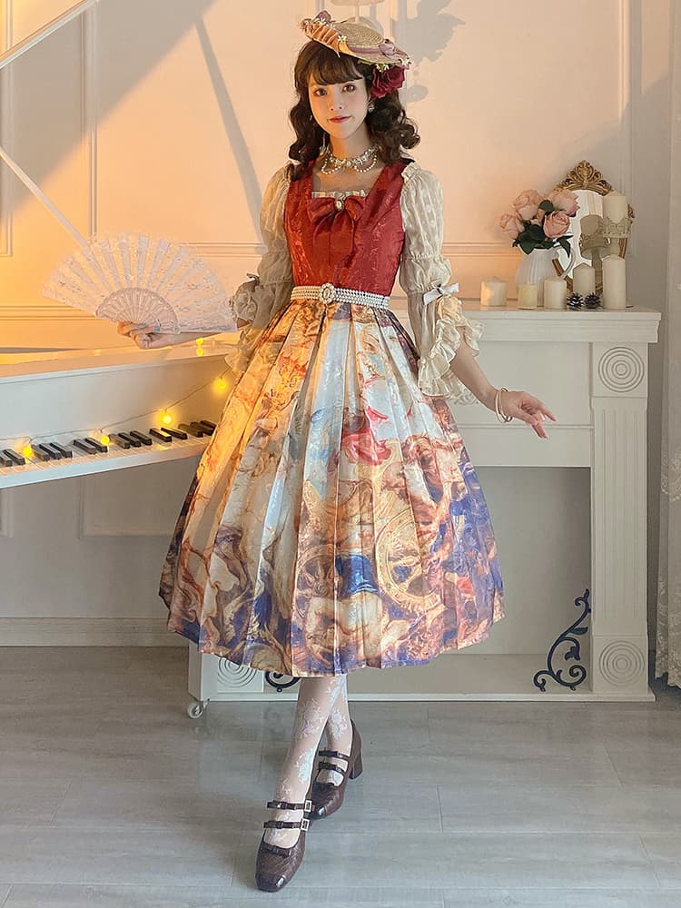 ロリータファッション 【クラシカルロリータ】油絵JSKオリジナルロリータドレス