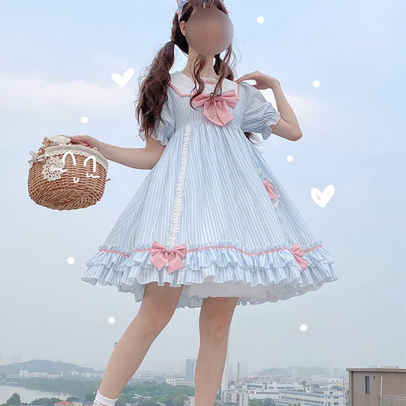 ロリータファッション【甘ロリータ】夢かわパステルツインカラーストライプワンピース