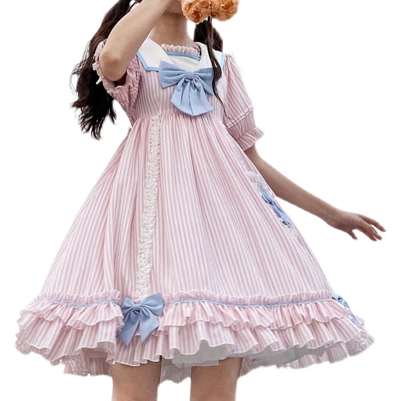 ロリータファッション【甘ロリータ】夢かわパステルツインカラーストライプワンピース