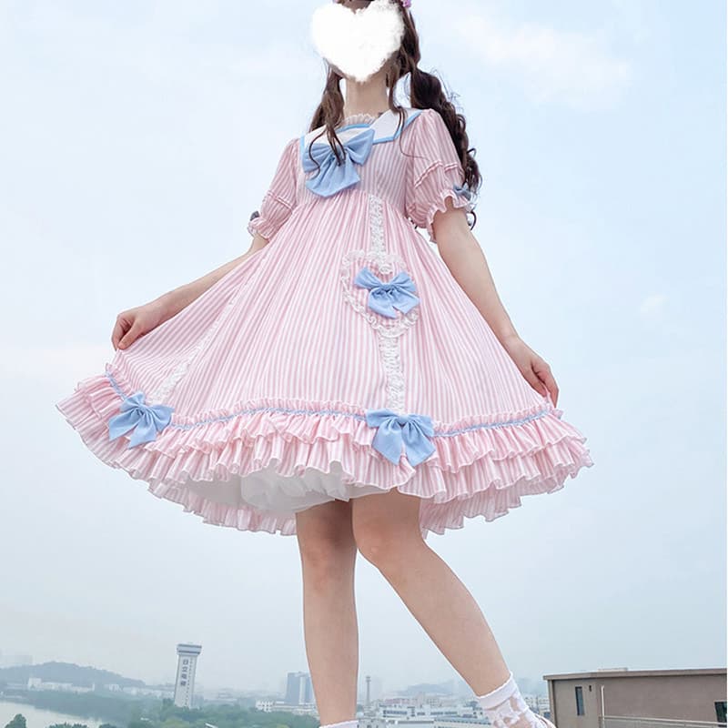 ロリータファッション【甘ロリータ】夢かわパステルツインカラーストライプワンピース