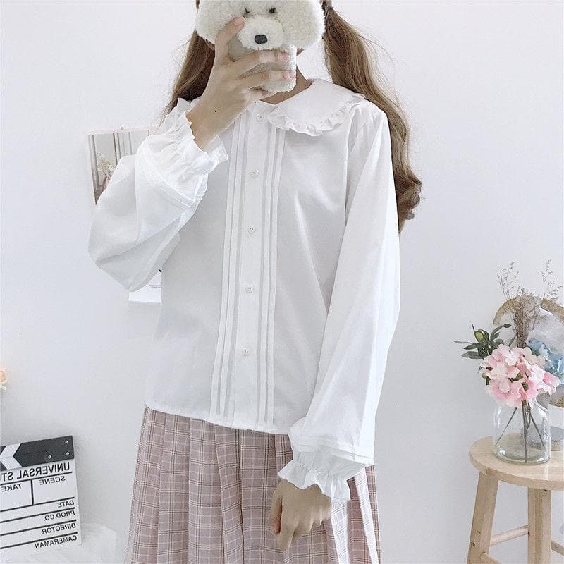 ロリータファッション【甘ロリータ】人形襟ランタン長袖ロリータブラウス