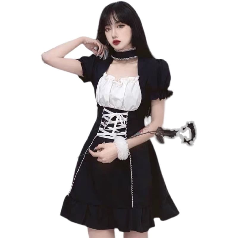 ロリータファッション【ゴスロリ】パフスリーブメイドロリータ