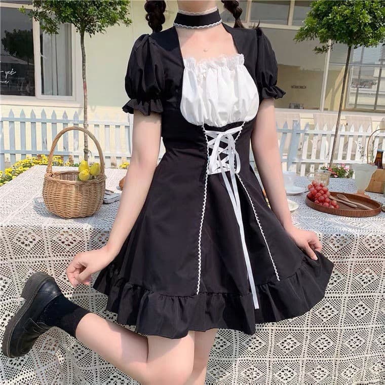 ロリータファッション【ゴスロリ】パフスリーブメイドロリータ