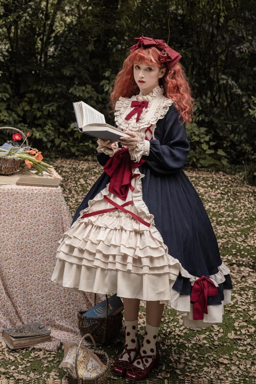 ロリータファッション 【クラシカルロリータ】ウエストリボンドレス