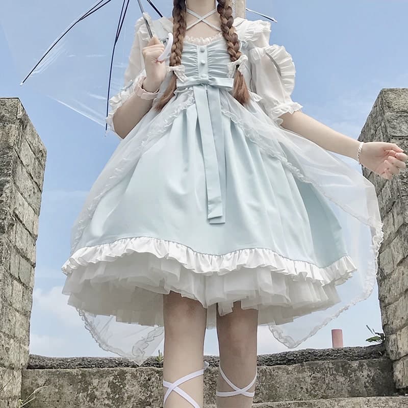 ロリータファッション【甘ロリータ】サマーレトロガールワンピース