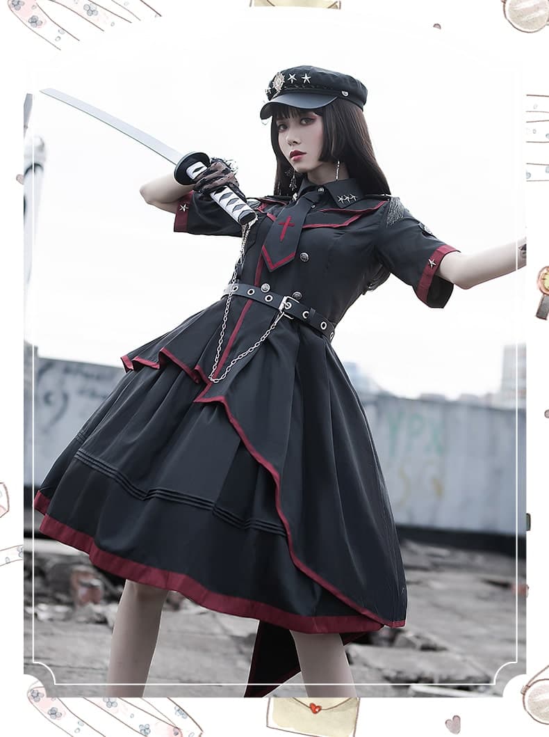 【軍服ロリータ】ブラックアーミーワンピース