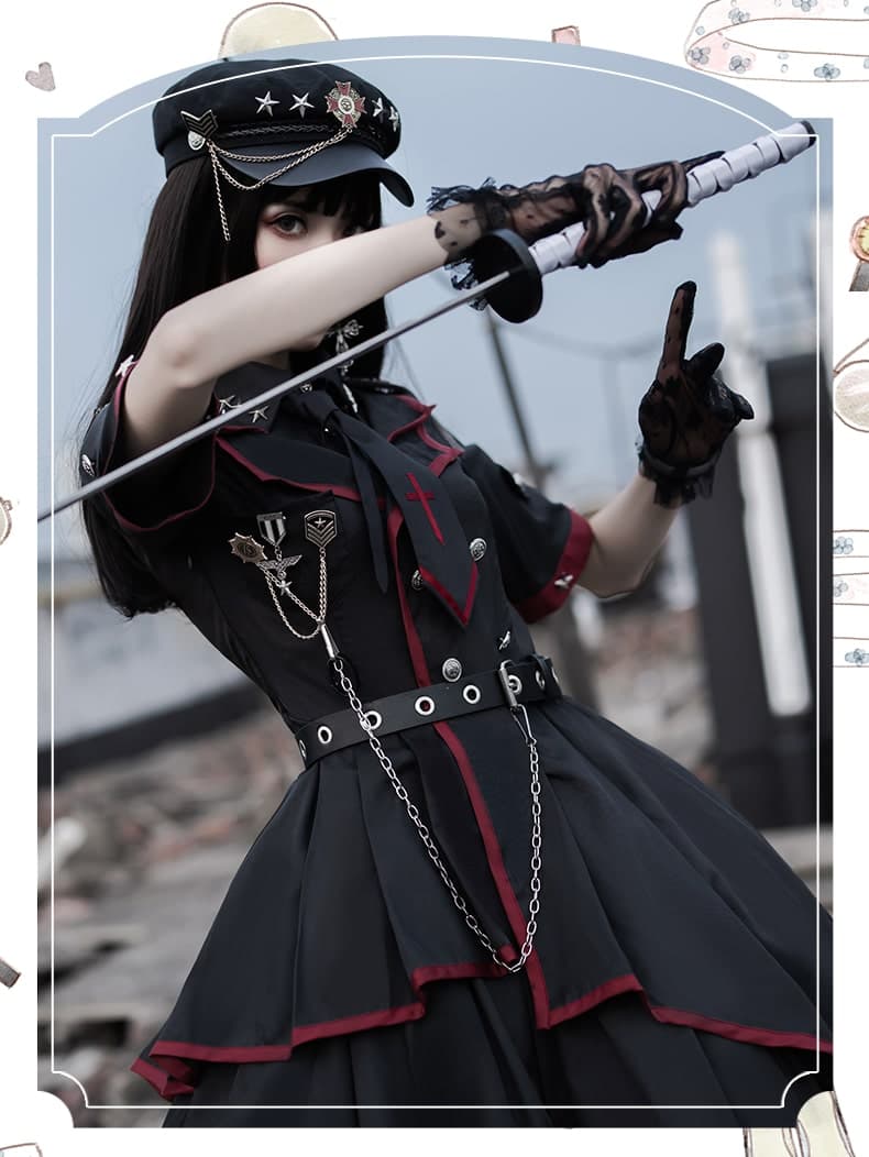 【軍服ロリータ】ブラックアーミーワンピース