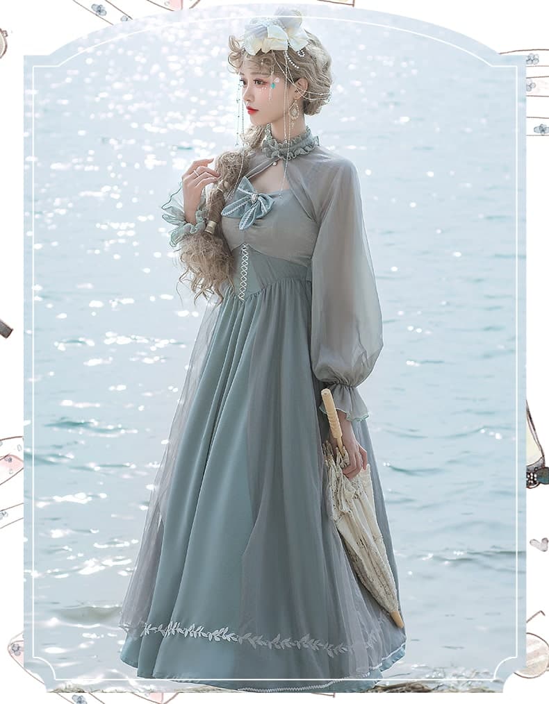 ロリータファッション 【クラシカルロリータ】エレガントハイウエストシフォンドレス