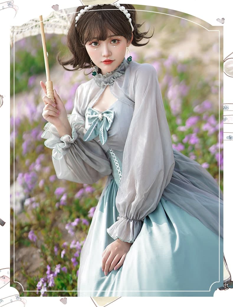 ロリータファッション 【クラシカルロリータ】エレガントハイウエストシフォンドレス