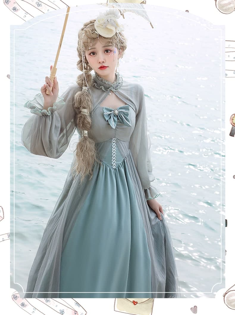 ロリータファッション 【クラシカルロリータ】エレガントハイウエストシフォンドレス