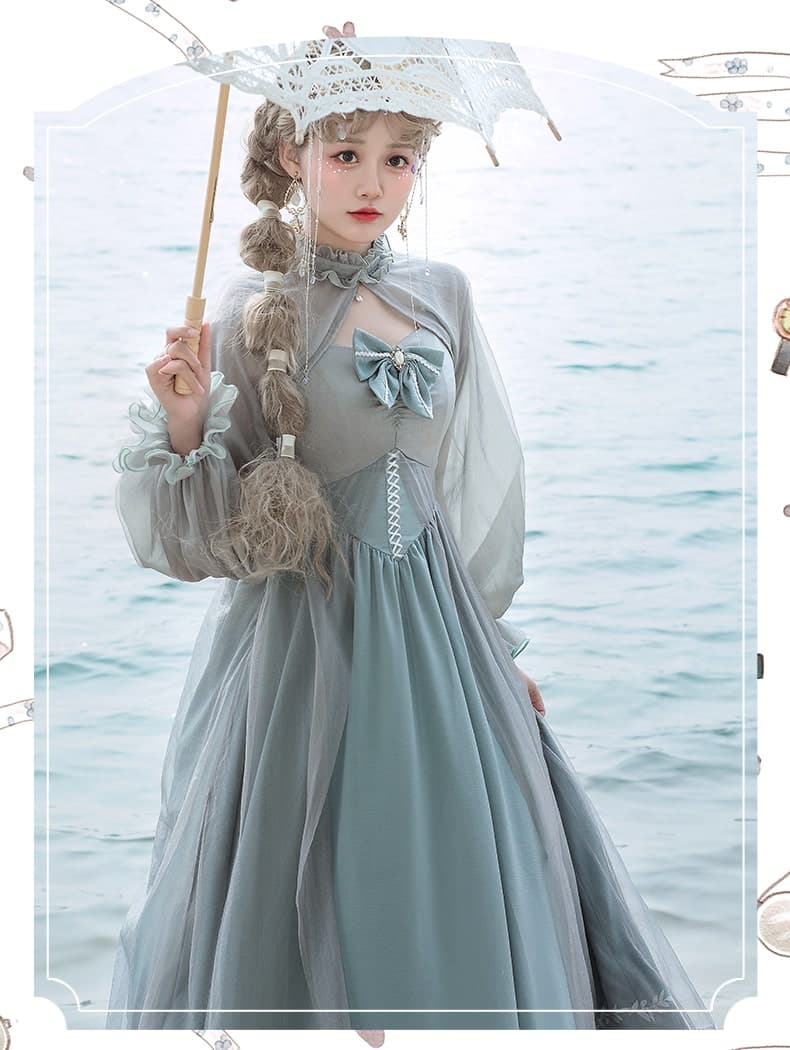 ロリータファッション 【クラシカルロリータ】エレガントハイウエストシフォンドレス