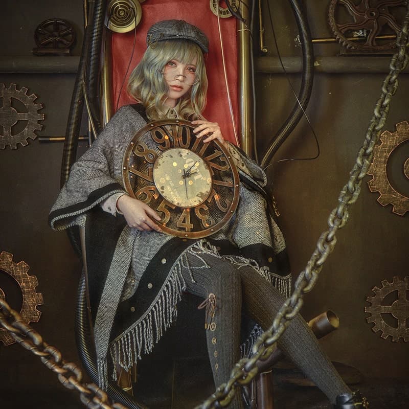 ロリータファッション【スチームパンク】両面厚手のフリースショールスカーフ