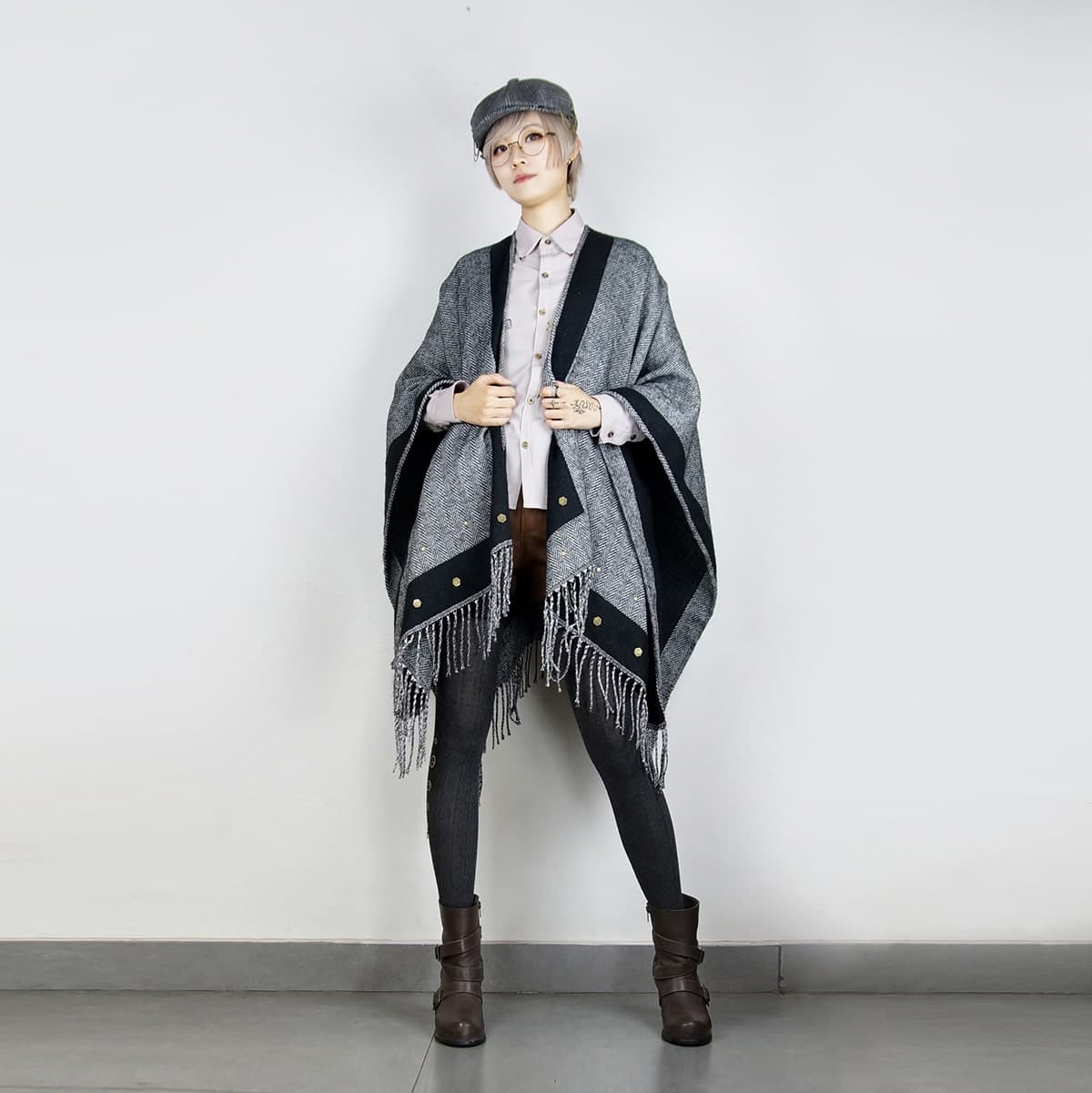 ロリータファッション【スチームパンク】両面厚手のフリースショールスカーフ