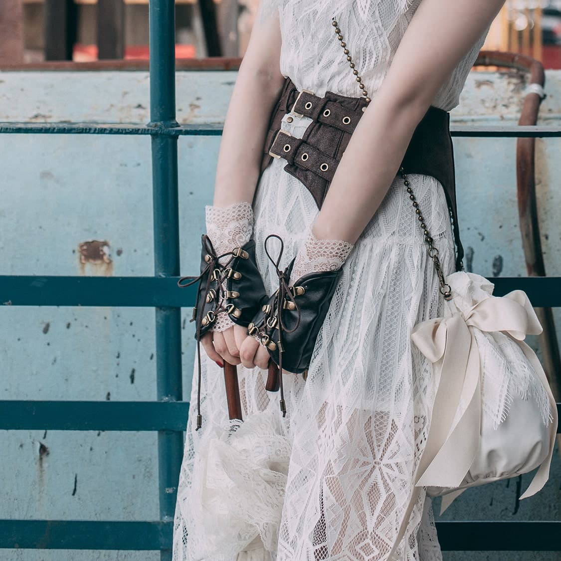 ロリータファッション【スチームパンク】ハーフフィンガーレザーグローブ