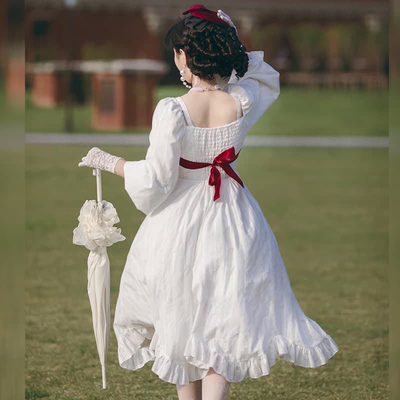 ロリータファッション 【クラシカルロリータ】 スカーレットトップリボンスノーホワイトドレス