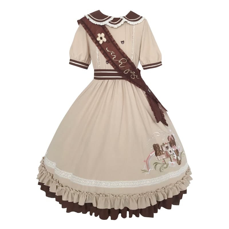 ロリータファッション 【クラシカルロリータ】クマの刺繡が可愛いスカート