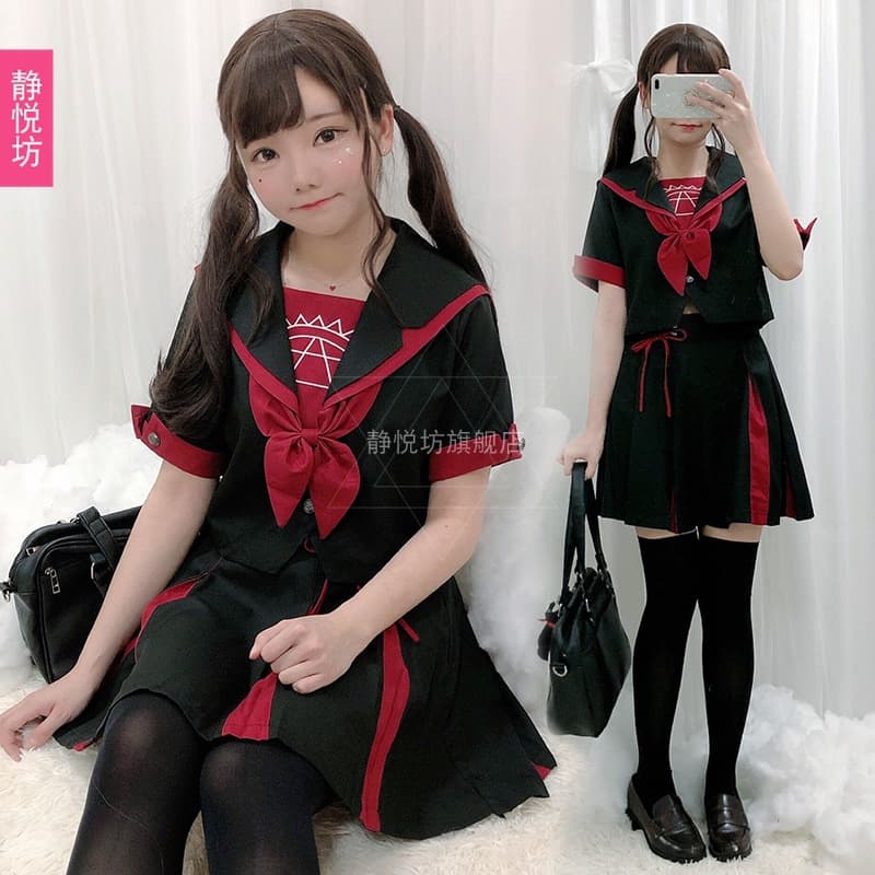 【ゴスロリ】セーラー服風ミドル丈ワンピース