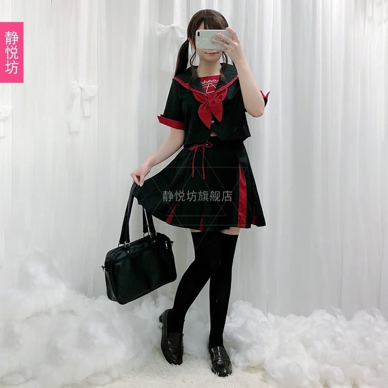 【ゴスロリ】セーラー服風ミドル丈ワンピース