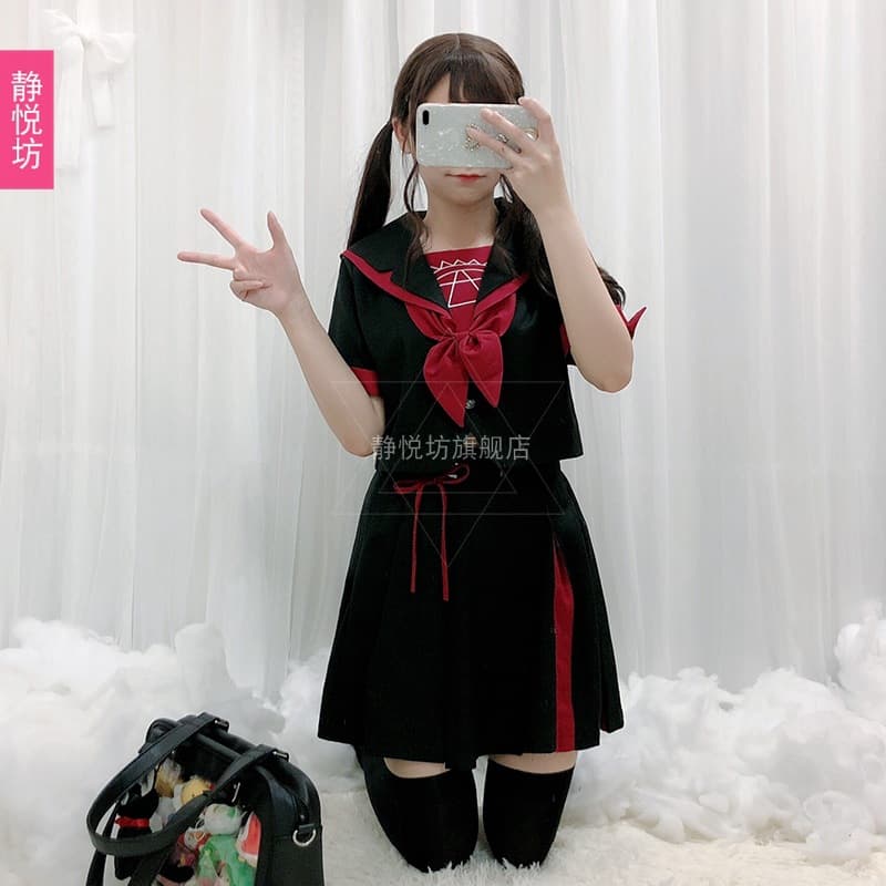 【ゴスロリ】セーラー服風ミドル丈ワンピース